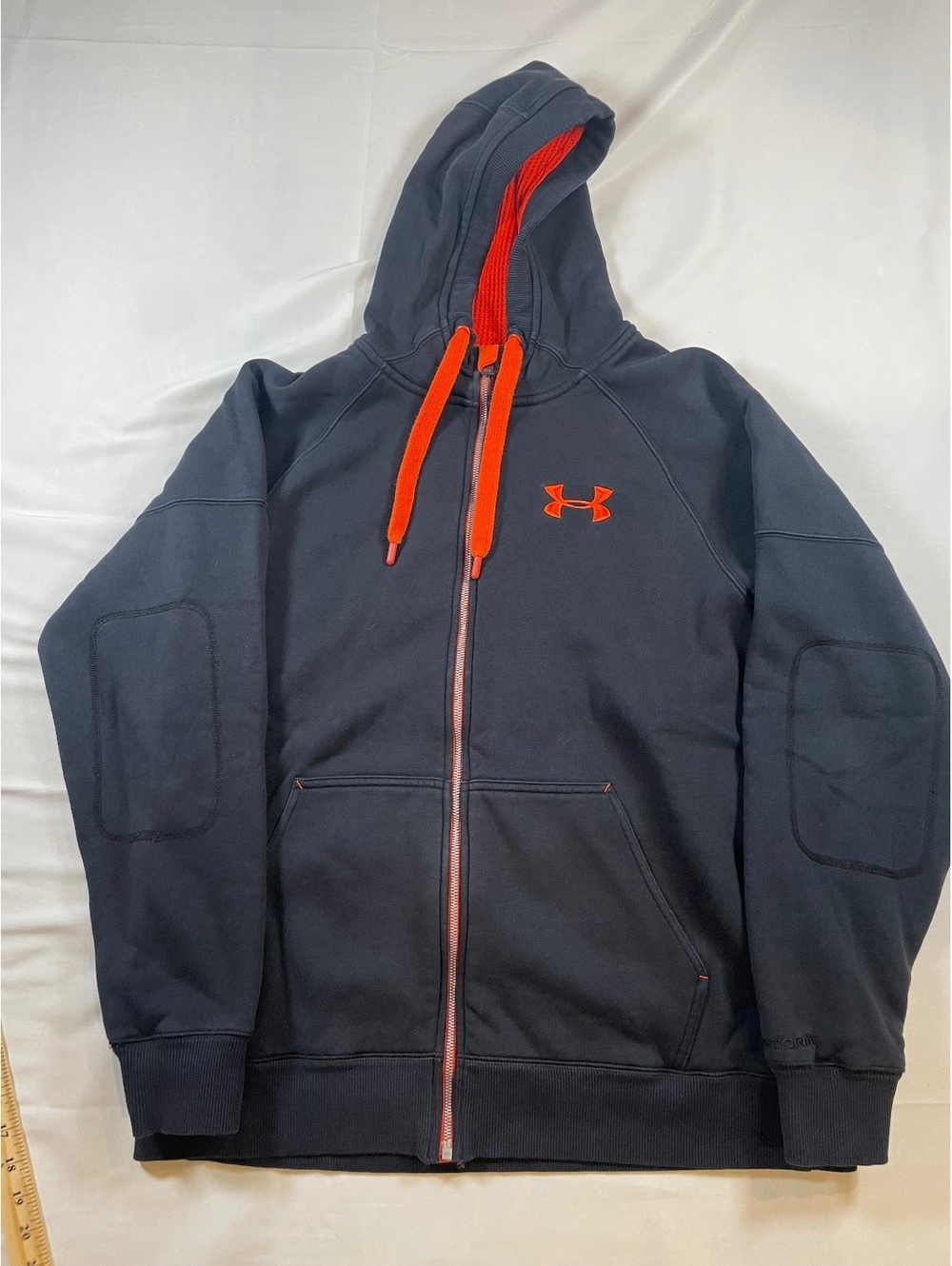 Under Armour ColdGear Full Zip Hoodie Mens Large Black Orange Fleece Jacket